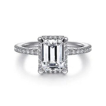 14KW Hidden Halo Emerald Cut Diamond Engagement Ring w/ 0.30 ctw